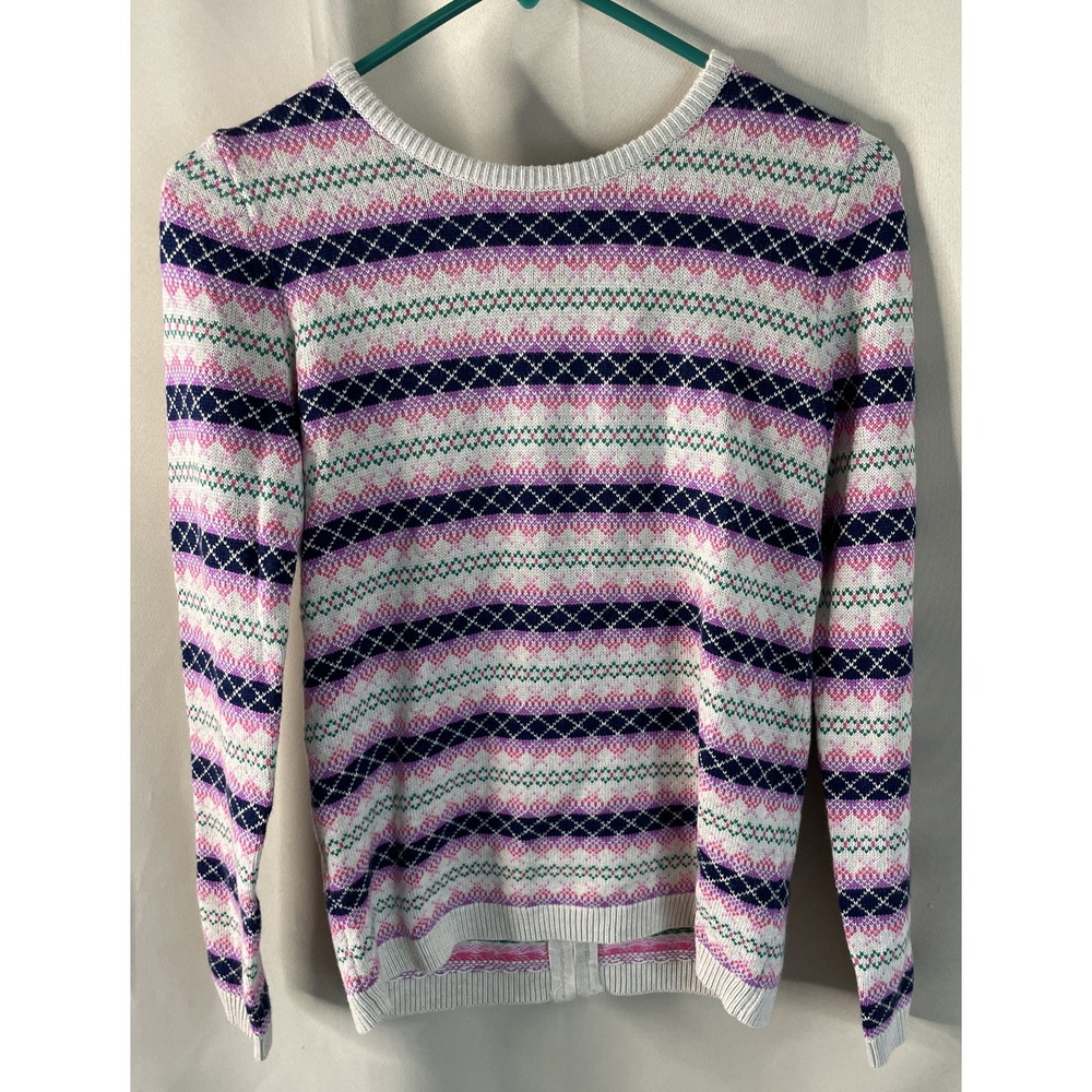 Talbots PS Sweater Multi Color Fair‎ Isle Zip Back Knit Long Sleeve Crewneck NEW